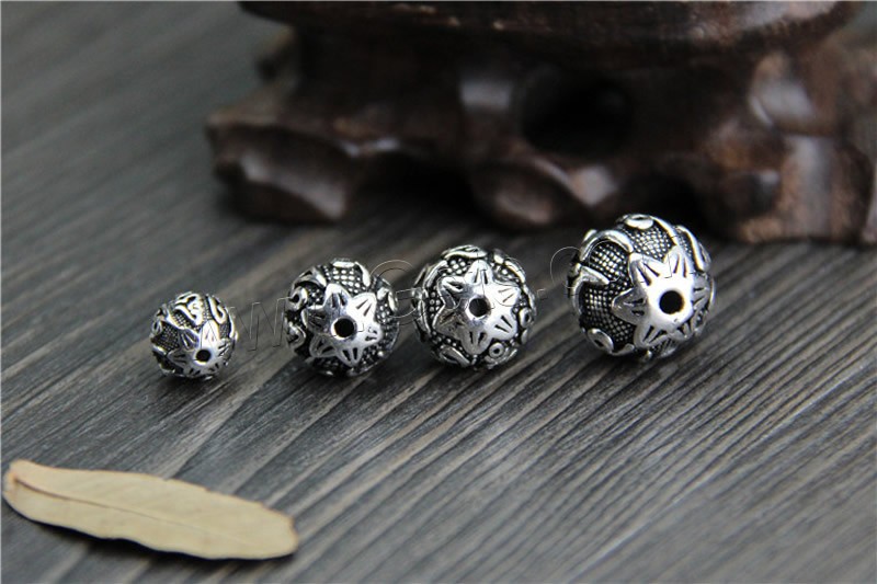 Thailand Sterling Silver Beads, Round, om mani padme hum & different size for choice, Sold By PC