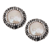 Natural White Shell Beads, with Rhinestone Clay Pave, Flat Round Approx 0.8mm 
