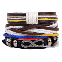 Cowhide Bracelet Set, with Waxed Cotton Cord & Zinc Alloy, Infinity, plated, adjustable Approx 7-7.9 Inch  