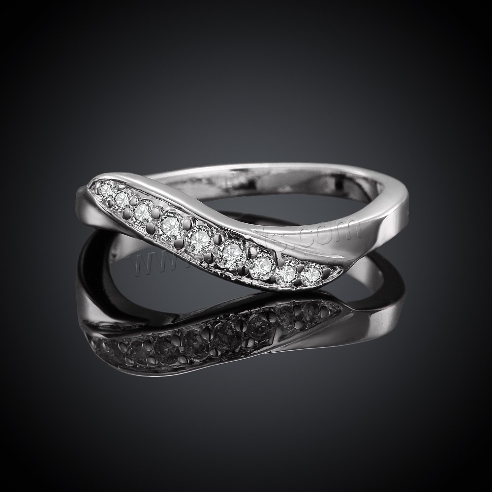 Favourer ® палец кольцо, Латунь, плакированный настоящим серебром, разный размер для выбора & инкрустированное микро кубического циркония, 5x17mm, продается PC