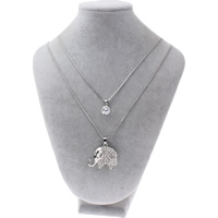 Zinc Alloy Sweater Chain Necklace, with brass chain, Elephant, platinum color plated, box chain & faceted & with rhinestone &  & hollow, lead & cadmium free Approx 23.5 Inch 