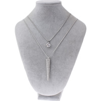 Zinc Alloy Sweater Chain Necklace, with brass chain, Cone, platinum color plated, box chain & faceted & with rhinestone &  & hollow, lead & cadmium free Approx 23.5 Inch 