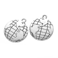 Bijoux pendentifs en Zinc alliage , alliage de zinc, Globe, Plaqué de couleur d'argent Environ 2mm Vendu par sac