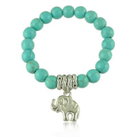Bracelets en Turquoise et alliage zinc, alliage de zinc, avec turquoise synthétique, éléphant, Placage de couleur platine, Style bohème & bracelet à breloques 10mm Environ 6 pouce, Vendu par brin