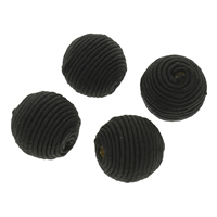 Gewebte Schmuck Perlen, Nylon, mit Holz, rund, handgemacht, großes Loch, schwarz, 22x21mm, Bohrung:ca. 4mm, verkauft von PC