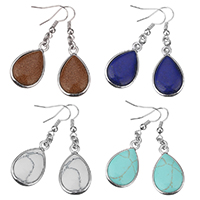 Gemstone Drop Earring, with Brass, Teardrop, platinum color plated, natural 47mm 