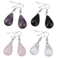 Gemstone Drop Earring, with Brass, Teardrop, platinum color plated, natural 43mm 