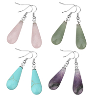 Gemstone Drop Earring, with Brass, Teardrop, platinum color plated, natural 48mm 