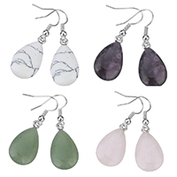 Gemstone Drop Earring, with Brass, Teardrop, platinum color plated, natural 40mm 