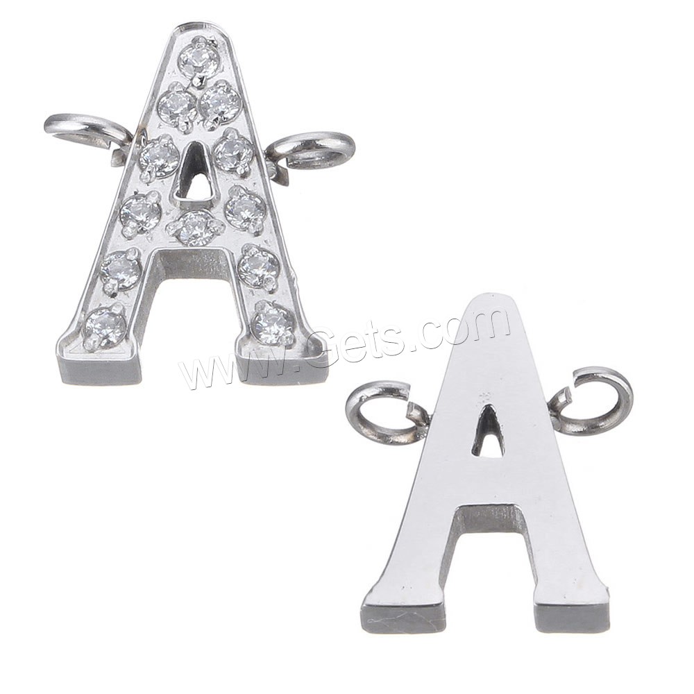 Stainless Steel Letter Pendant, different styles for choice & micro pave cubic zirconia & double-hole, original color, Hole:Approx 1.5mm, Sold By PC