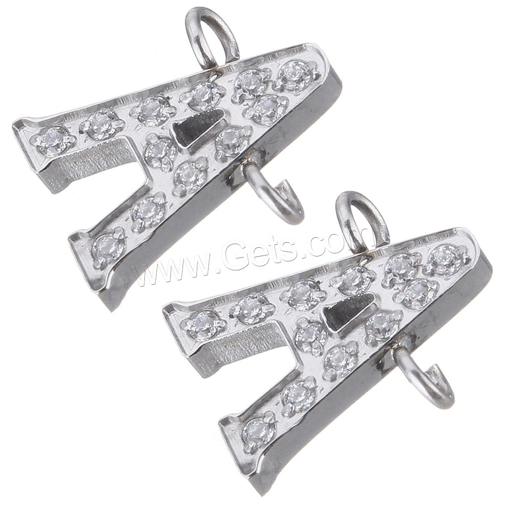 Stainless Steel Letter Pendant, different styles for choice & micro pave cubic zirconia & double-hole, original color, Hole:Approx 1.5mm, Sold By PC