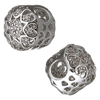 European Brass Beads, platinum plated, micro pave cubic zirconia & without troll & hollow Approx 4mm 