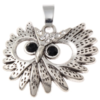 Zinc Alloy Animal Pendants, Owl, antique silver color plated, with rhinestone, lead & cadmium free Approx 