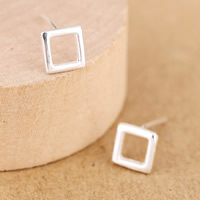 Sterling Silver Stud Earring, 925 Sterling Silver, with rubber earnut, Square 
