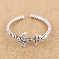 Thailand Sterling Silver Cuff Finger Ring, Anchor, nautical pattern & open, 7mm, US Ring .5 