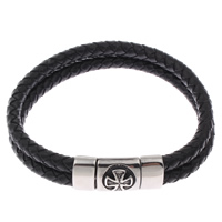 Men Bracelet, PU Leather, stainless steel magnetic clasp, blacken, black Approx 8.5 Inch 