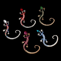 Earring Cuff and Wraps, Zinc Alloy, with Crystal, stainless steel post pin, Gecko, plated, faceted & with rhinestone lead & cadmium free 