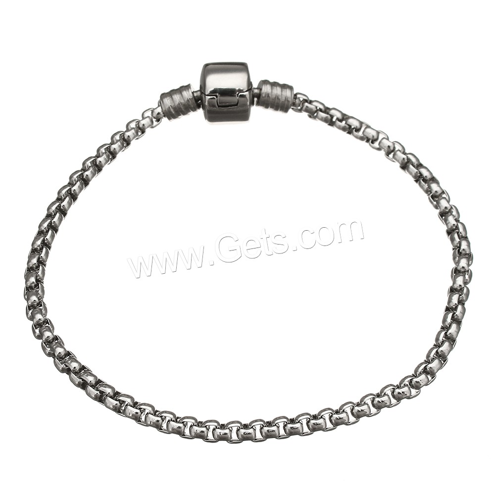 Stainless Steel European Bracelet, different length for choice & box chain, original color, 3x2.5x2.5mm, Sold By Strand