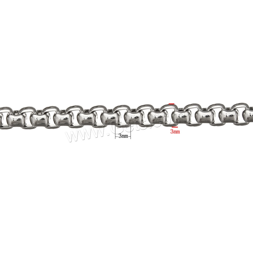 acier inoxydable bracelet European, longueur différente pour le choix & chaîne de boîte, couleur originale, 3x2.5x2.5mm, Vendu par brin