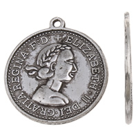 En alliage de zinc commémorative pendant Coin, pièce de monnaie, Plaqué de couleur d'argent, sans plomb et cadmium Environ 1mm, Environ Vendu par sac