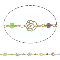 Crystal Beaded Chain, with Brass, Flower, plated, handmade & faceted 