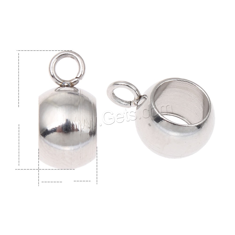 Stainless Steel Bail Bead, Drum, different size for choice, original color, Hole:Approx 5mm, Sold By PC