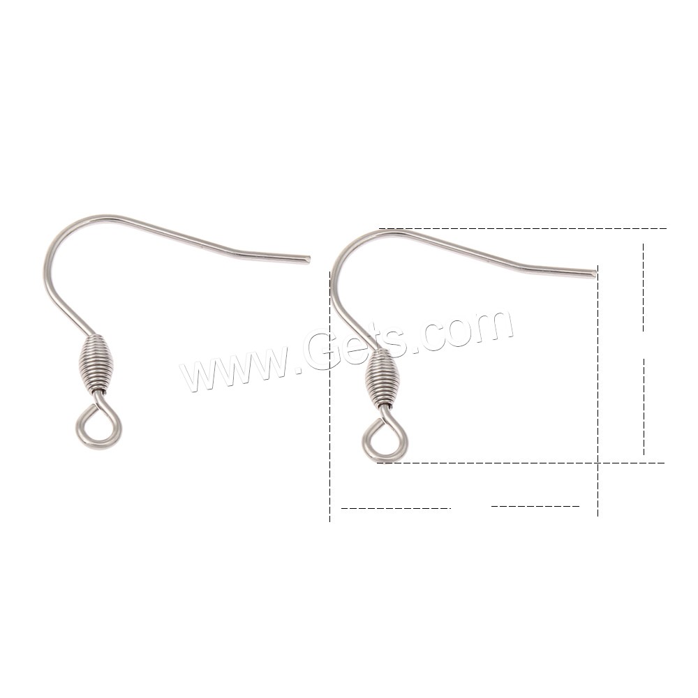 Stainless Steel Hook Earwire, different size for choice, original color, Hole:Approx 1mm, 500Pairs/Bag, Sold By Bag
