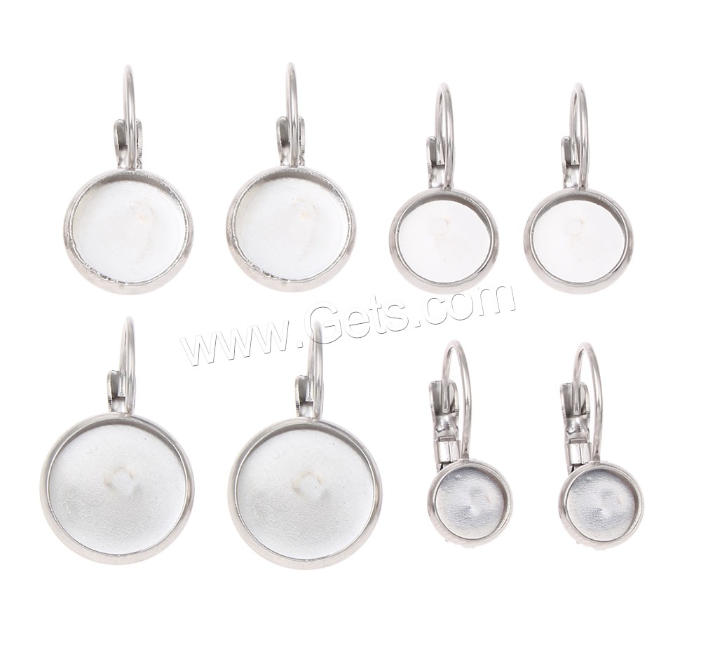 Stainless Steel Lever Back Earring Component, Flat Round, different size for choice, original color, 200PCs/Bag, Sold By Bag