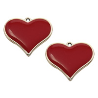 Enamel Acrylic Pendants, Heart, KC gold color plated, red Approx 2mm 