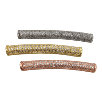 Cubic Zirconia Micro Pave Brass Beads, Curved Tube, plated, micro pave cubic zirconia & hollow Approx 3mm 