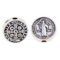 Zinc Alloy Flat Beads, Flat Round, antique silver color plated, Christian Jewelry, lead & cadmium free Approx 1mm, Approx 