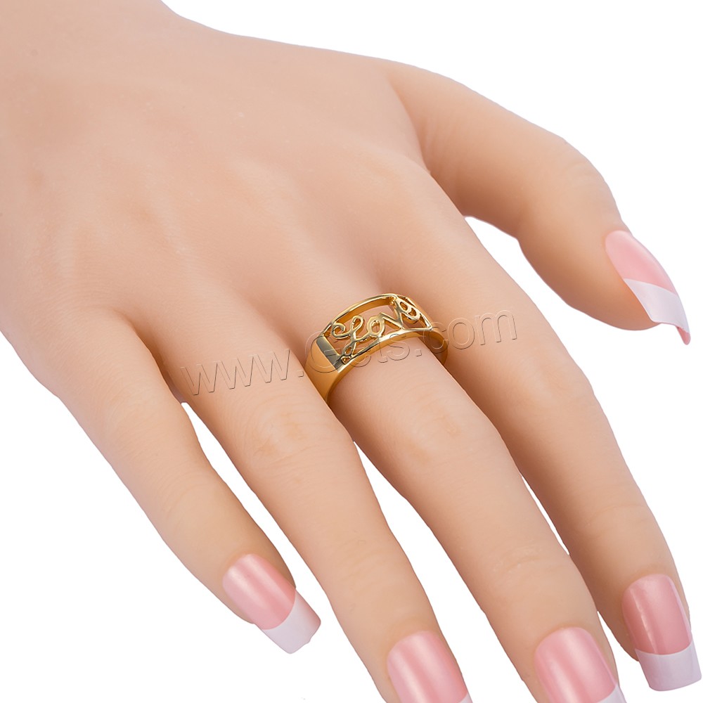 Brass Finger Ring, word love, real gold plated, different size for choice, nickel, lead & cadmium free, 8mm, Sold By PC