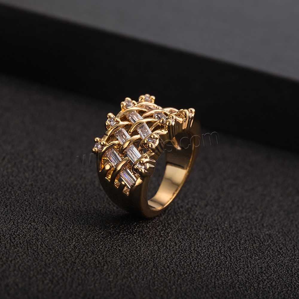 Gets® палец кольцо, Латунь, плакированный настоящим золотом, разный размер для выбора & инкрустированное микро кубического циркония & граненый, не содержит никель, свинец, 12mm, продается PC