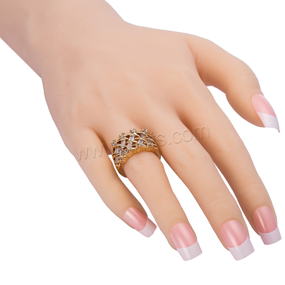 Anillo de dedo de Gets®, metal, chapado en oro real, diverso tamaño para la opción & micro arcilla de zirconia cúbica & facetas, libre de níquel, plomo & cadmio, 12mm, Vendido por UD