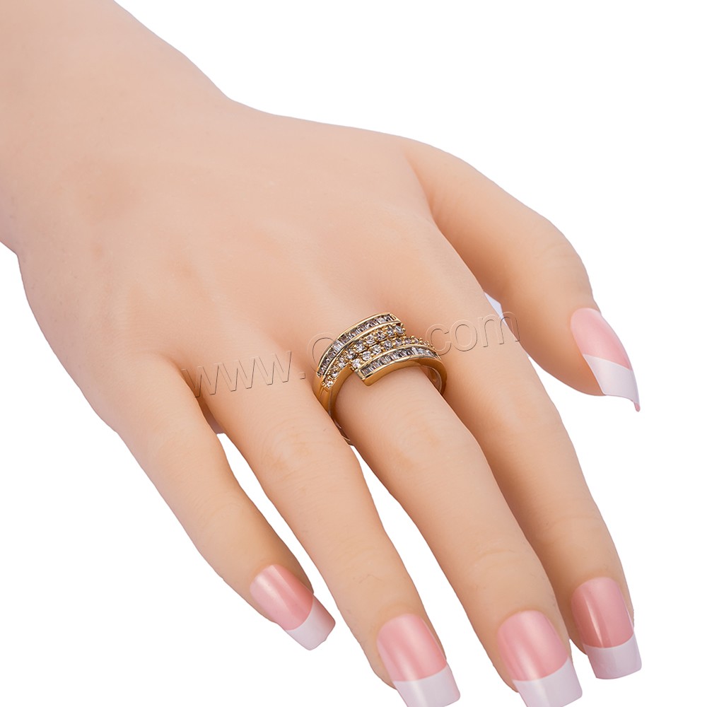 Gets® палец кольцо, Латунь, плакированный настоящим золотом, разный размер для выбора & инкрустированное микро кубического циркония & граненый, не содержит никель, свинец, 12mm, продается PC