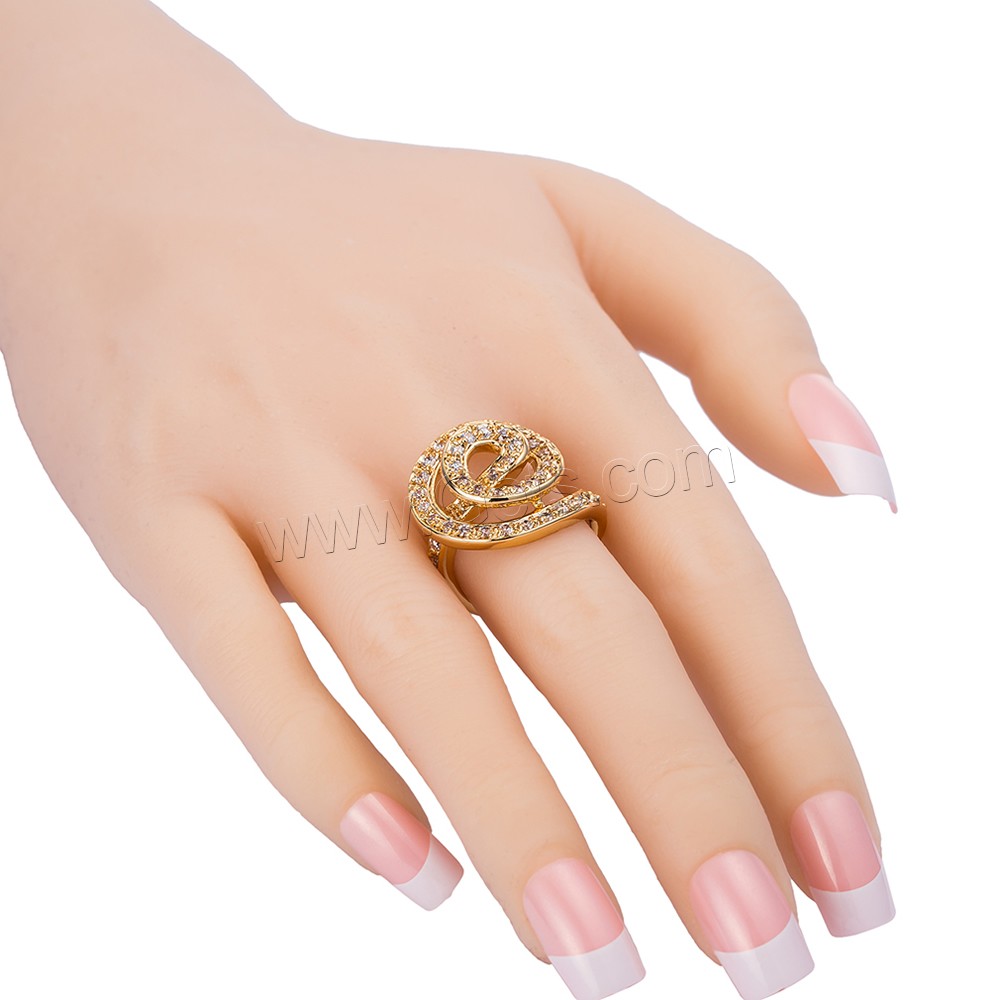 Gets® палец кольцо, Латунь, Форма цветка, плакированный настоящим золотом, разный размер для выбора & инкрустированное микро кубического циркония, не содержит никель, свинец, 20mm, продается PC