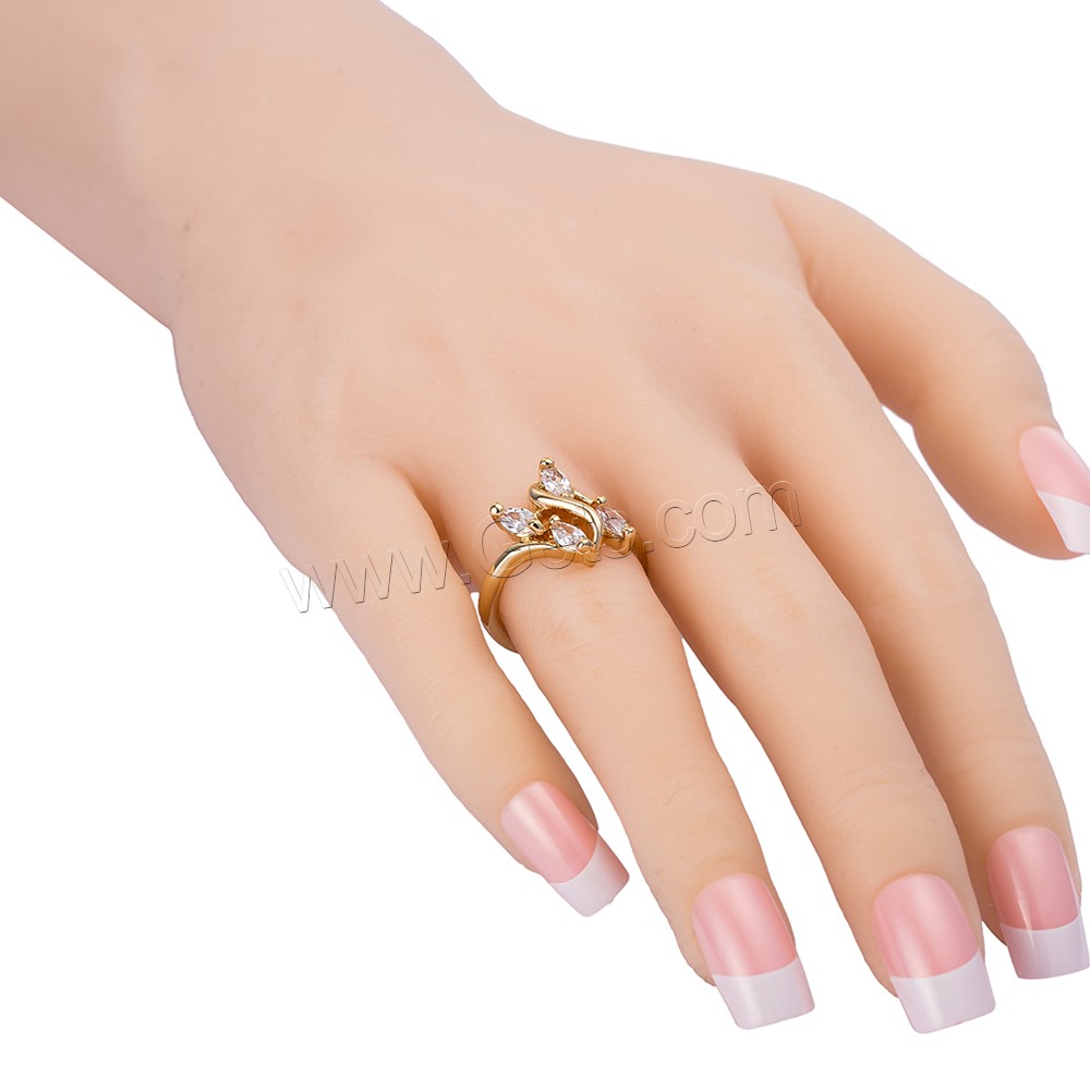 Gets® палец кольцо, Латунь, плакированный настоящим золотом, разный размер для выбора & с кубическим цирконием & граненый, не содержит никель, свинец, 15mm, продается PC