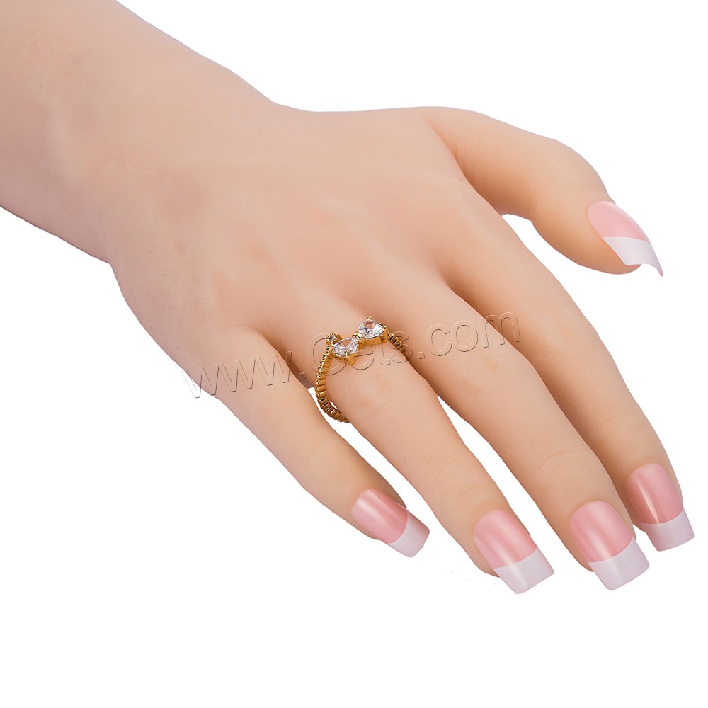 Gets® палец кольцо, Латунь, Бантик, плакированный настоящим золотом, разный размер для выбора & с кубическим цирконием & граненый, не содержит никель, свинец, 11mm, продается PC