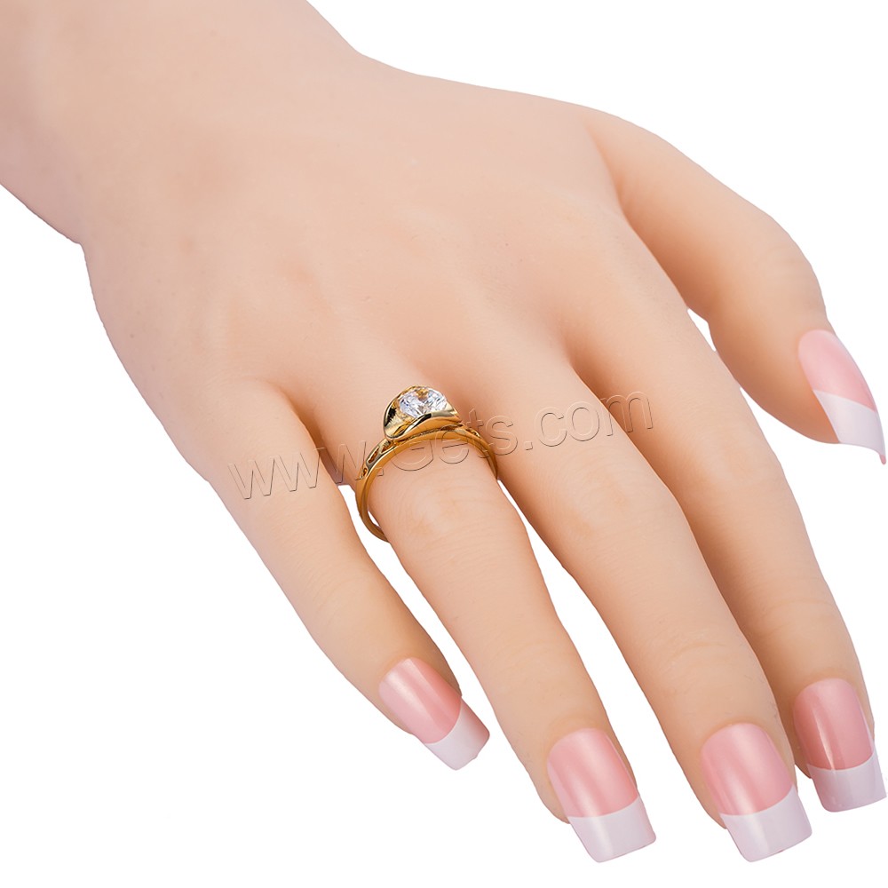 Gets® палец кольцо, Латунь, плакированный настоящим золотом, разный размер для выбора & с кубическим цирконием & граненый, не содержит никель, свинец, 7mm, продается PC