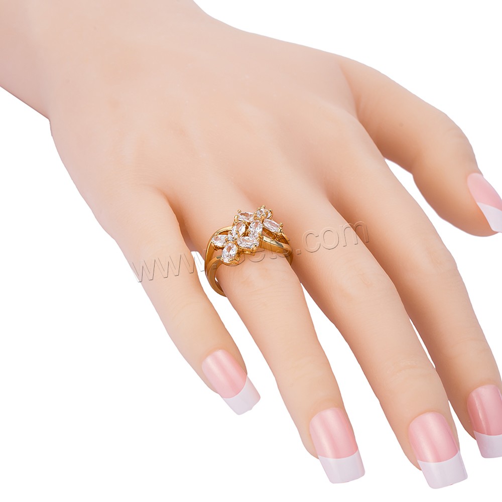 Gets® Finger Ring, Brass, Flower, real gold plated, different size for choice & with cubic zirconia & faceted, nickel, lead & cadmium free, 12mm, Sold By PC