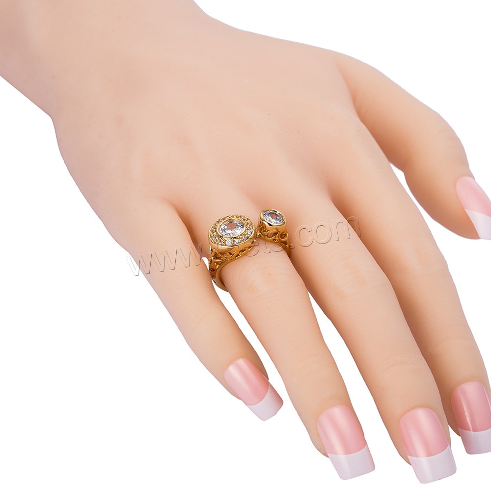 Gets® палец кольцо, Латунь, Форма цветка, плакированный настоящим золотом, разный размер для выбора & с кубическим цирконием & граненый, не содержит никель, свинец, 20mm, продается PC