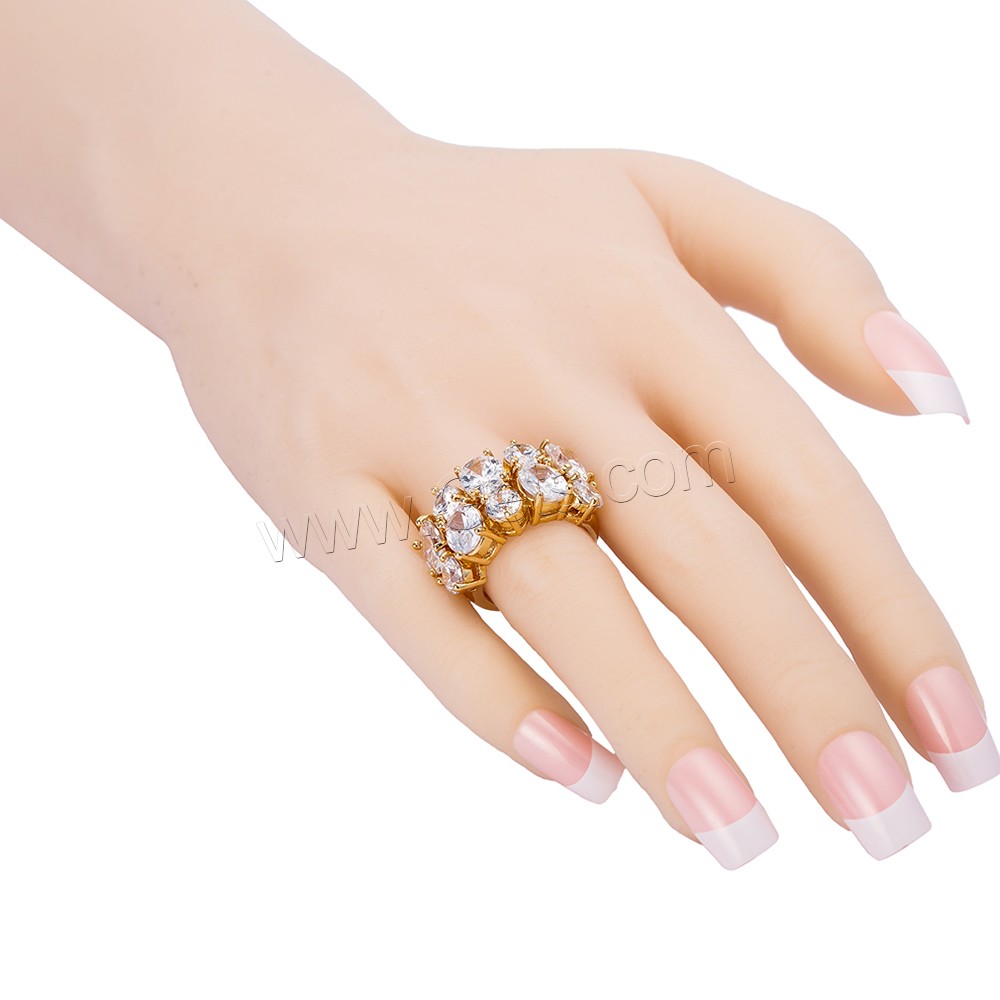 Gets® палец кольцо, Латунь, плакированный настоящим золотом, разный размер для выбора & с кубическим цирконием & граненый, Много цветов для выбора, не содержит никель, свинец, 14mm, продается PC