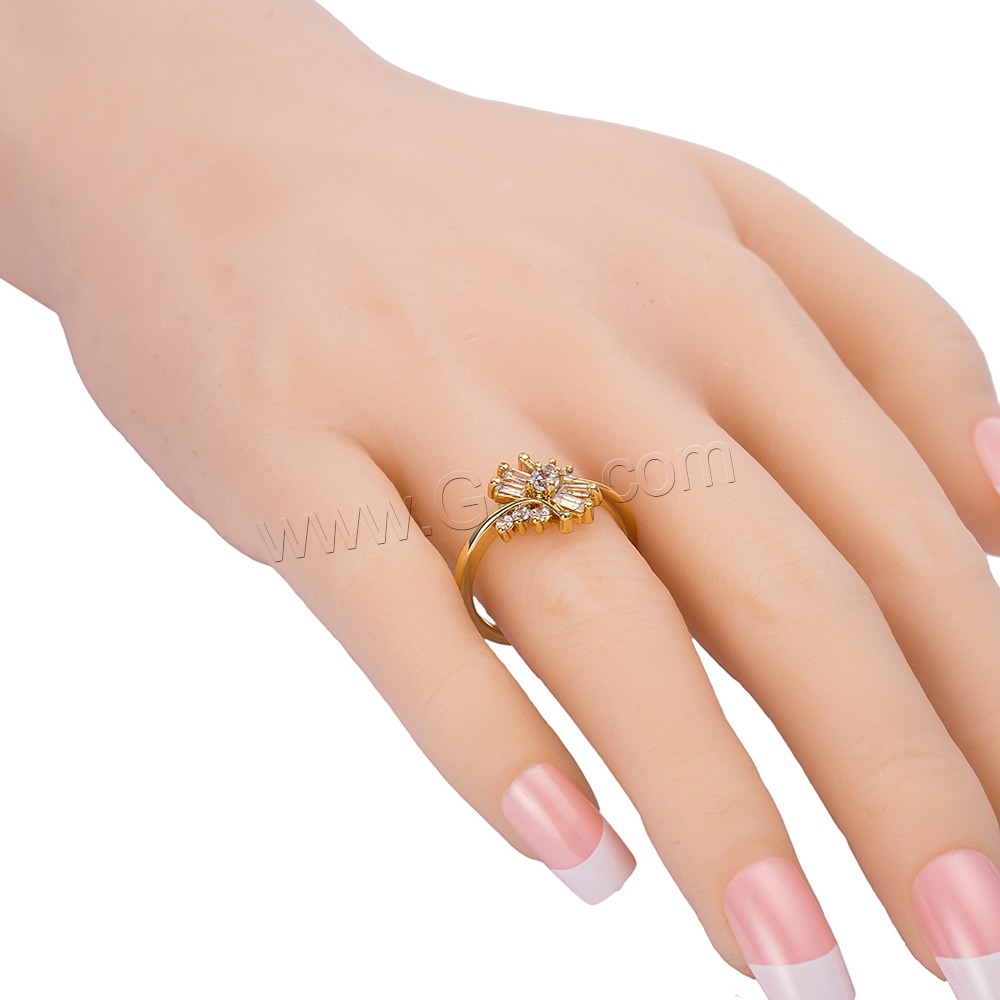 Gets® палец кольцо, Латунь, плакированный настоящим золотом, разный размер для выбора & с кубическим цирконием & граненый, не содержит никель, свинец, 12mm, продается PC