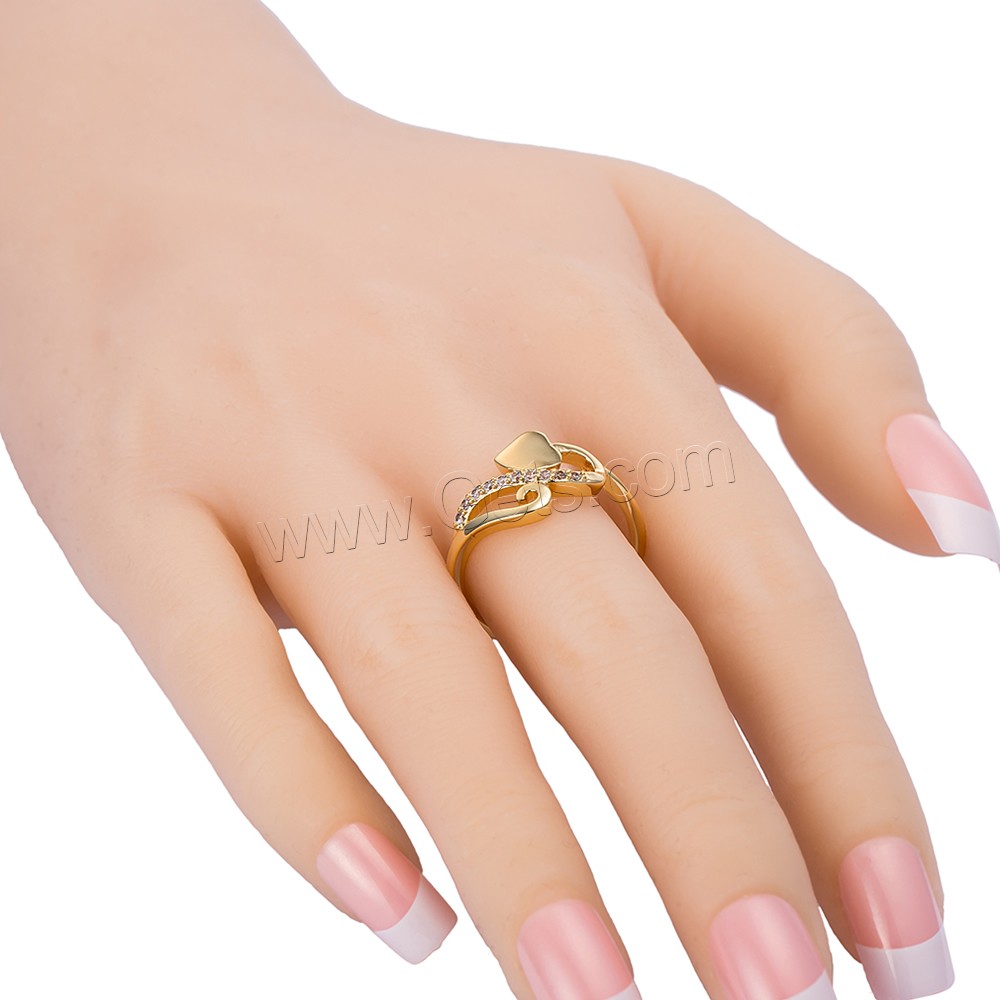 Gets® Finger Ring, Brass, Heart, real gold plated, different size for choice & micro pave cubic zirconia, nickel, lead & cadmium free, 12mm, Sold By PC