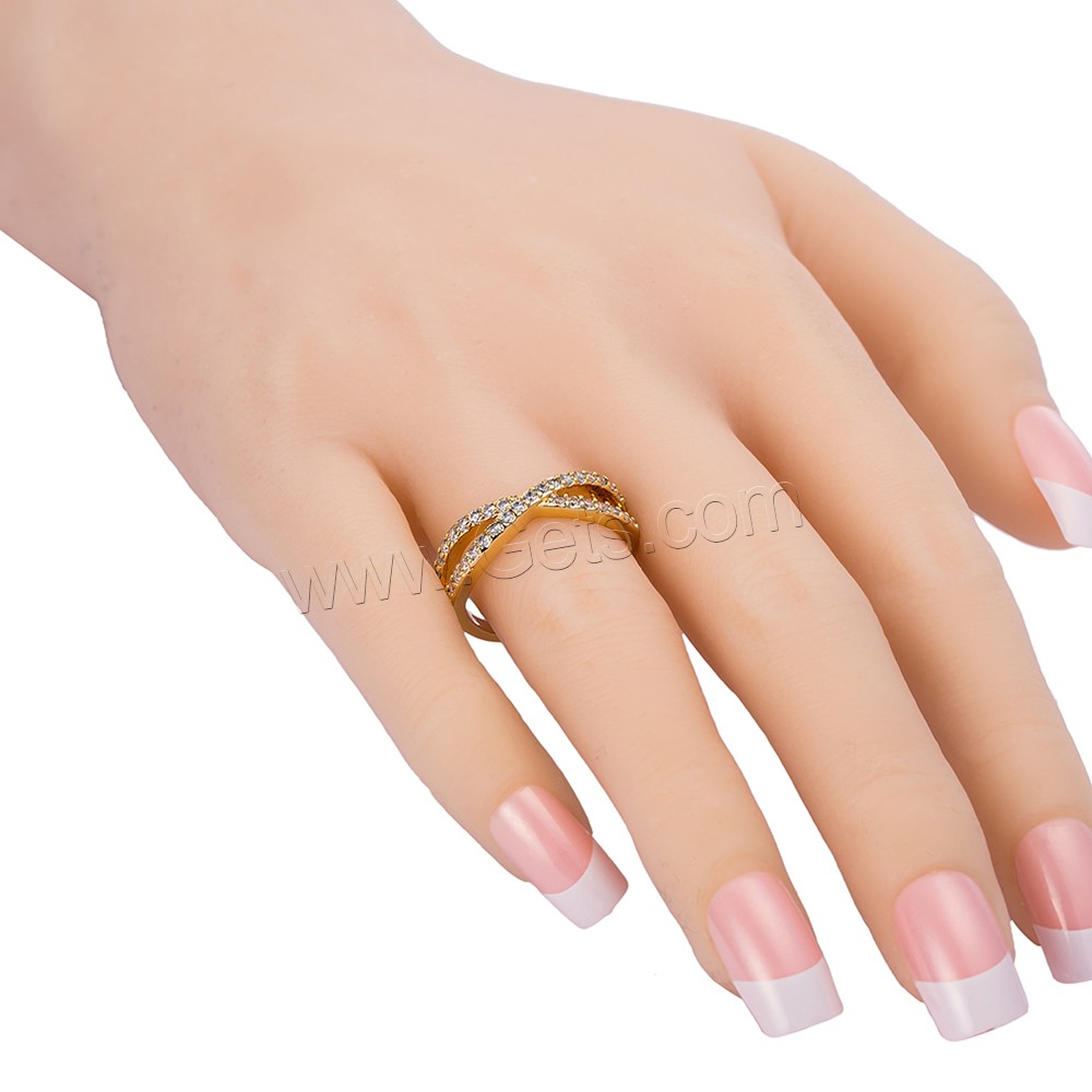 Gets® палец кольцо, Латунь, плакированный настоящим золотом, разный размер для выбора & инкрустированное микро кубического циркония, не содержит никель, свинец, 6mm, продается PC