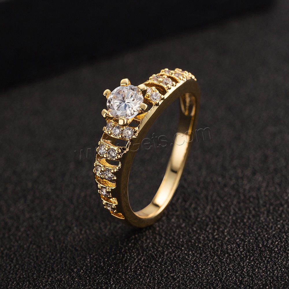 Gets® палец кольцо, Латунь, плакированный настоящим золотом, разный размер для выбора & инкрустированное микро кубического циркония & граненый, не содержит никель, свинец, 3mm, продается PC
