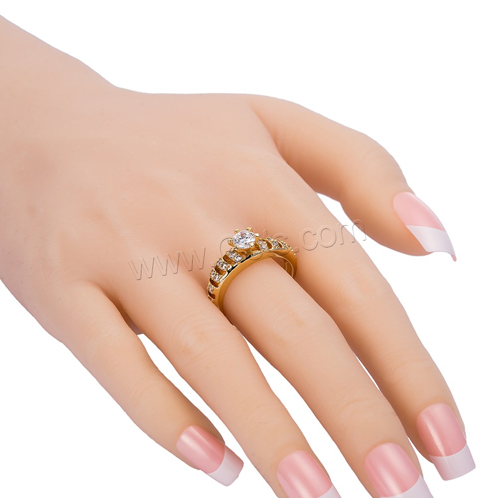 Gets® палец кольцо, Латунь, плакированный настоящим золотом, разный размер для выбора & инкрустированное микро кубического циркония & граненый, не содержит никель, свинец, 3mm, продается PC