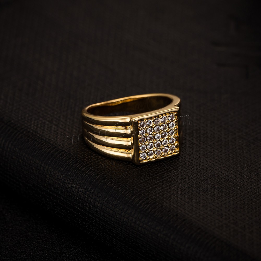 Gets® палец кольцо, Латунь, Квадратная форма, плакированный настоящим золотом, разный размер для выбора & с кубическим цирконием, не содержит никель, свинец, 10mm, продается PC