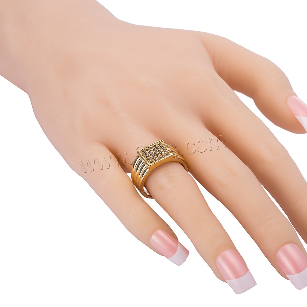 Anillo de dedo de Gets®, metal, Cuadrado, chapado en oro real, diverso tamaño para la opción & con circonia cúbica, libre de níquel, plomo & cadmio, 10mm, Vendido por UD