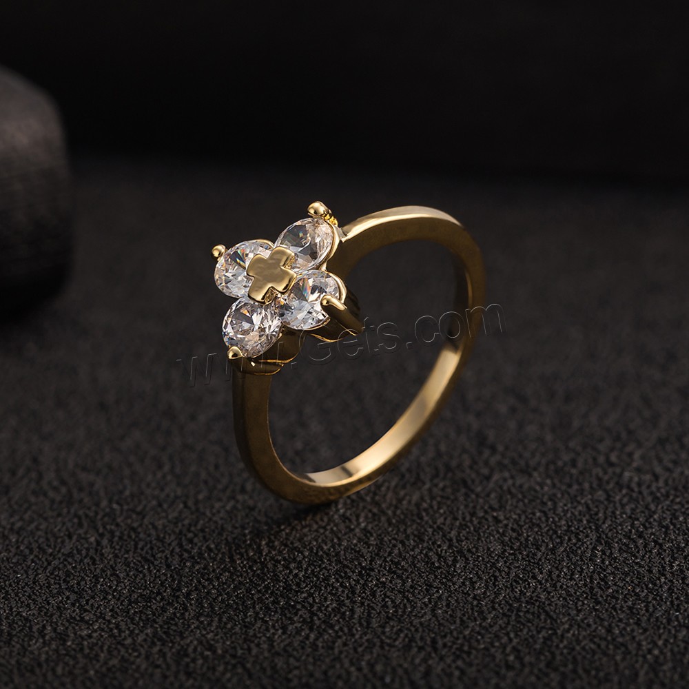 Gets® палец кольцо, Латунь, Форма цветка, плакированный настоящим золотом, разный размер для выбора & с кубическим цирконием & граненый, не содержит никель, свинец, 11mm, продается PC